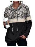 Milumia Women's Leopard Print Hoodies Color Block Long Sleeve Drawstring Sweatshirt with Pockets