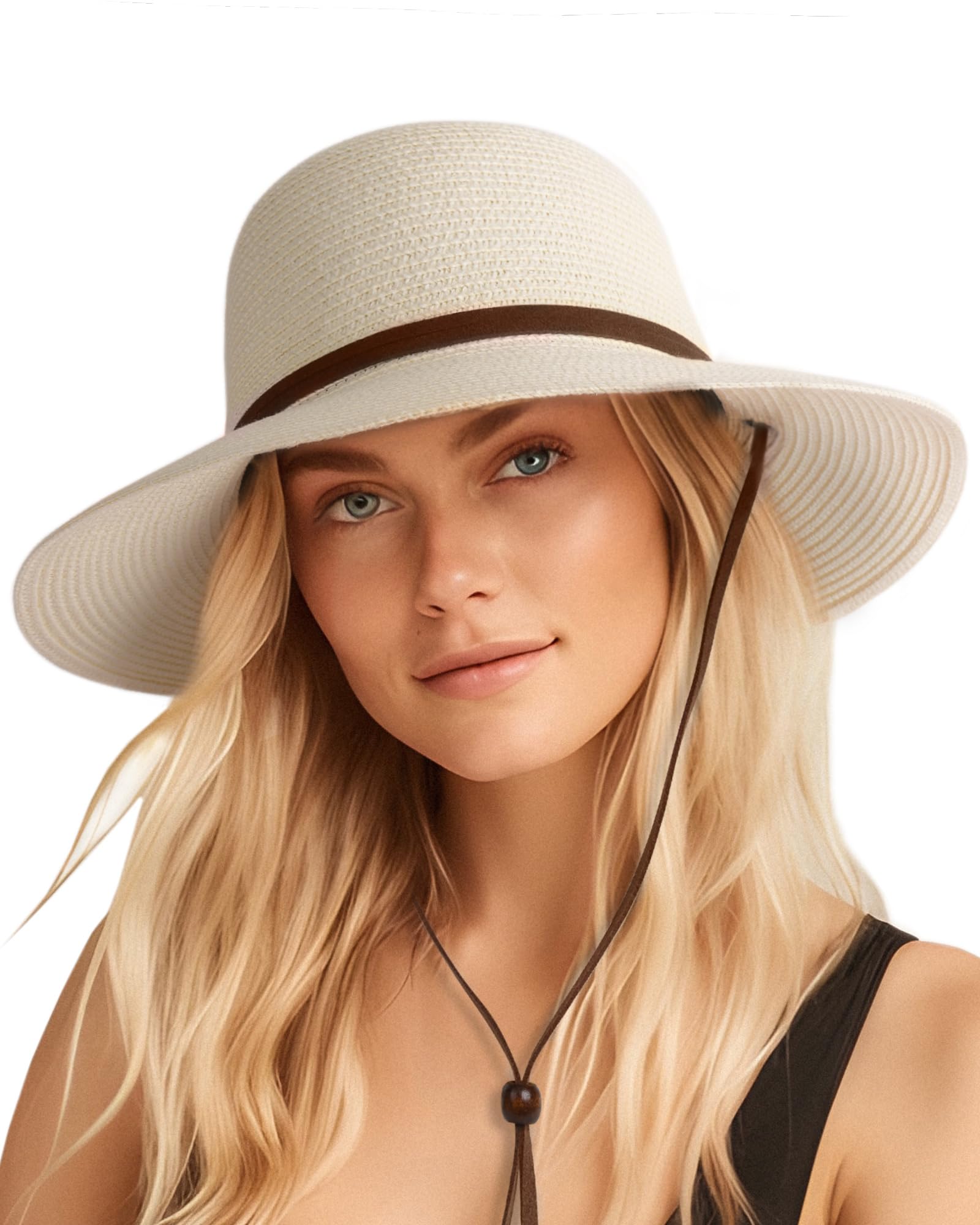 FURTALK Womens Wide Brim Sun Hat with Wind Lanyard UPF Summer Straw Sun Hats for Women