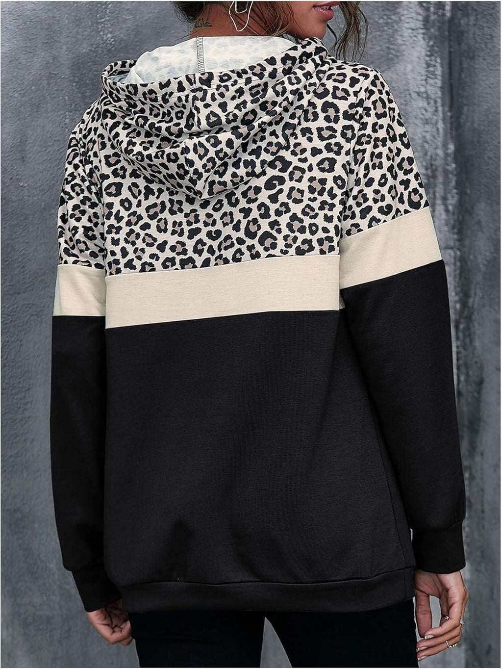Milumia Women's Leopard Print Hoodies Color Block Long Sleeve Drawstring Sweatshirt with Pockets